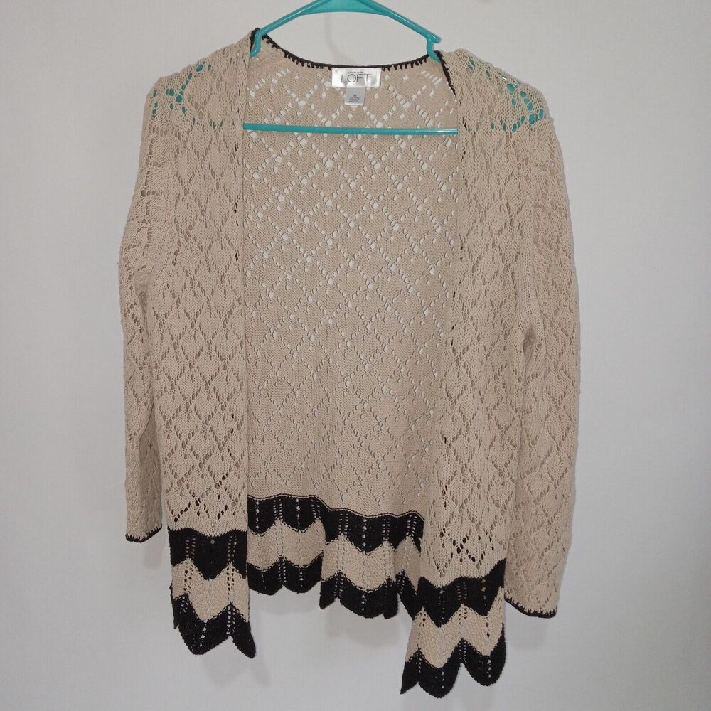 Ann Taylor LOFT outlet Open Front knit cardigan sweater Beige Women's Size M